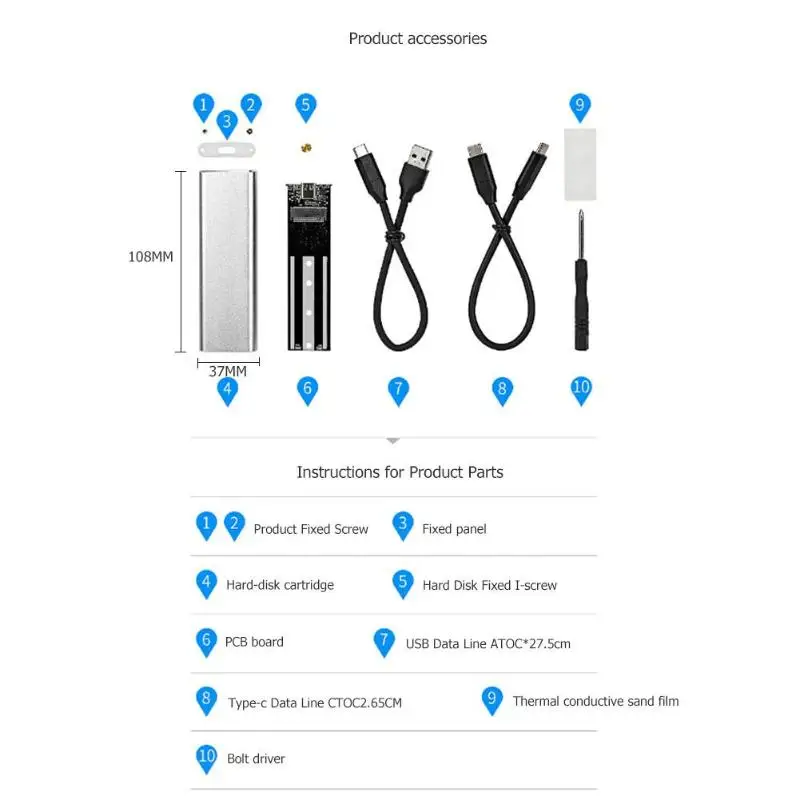 Внешний корпус M.2 NVME на USB 3 1 Gen2 SSD 10 Гбит/с алюминиевый M Key Type C чехол для мобильного