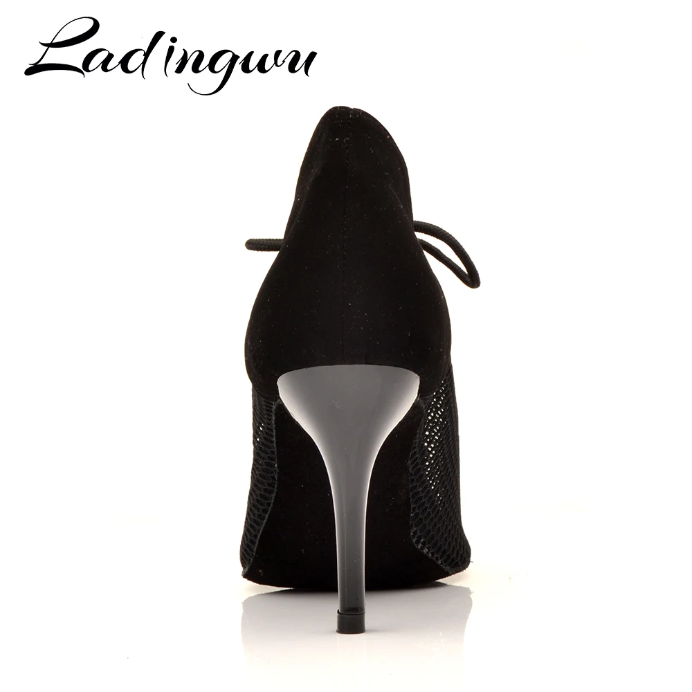 Ladingwu Latin Dance Shoes Suede Plus Breathable Mesh Indoor Sport Dance Shoes Women Salsa Dance Shoes 8.5 cm metal heel