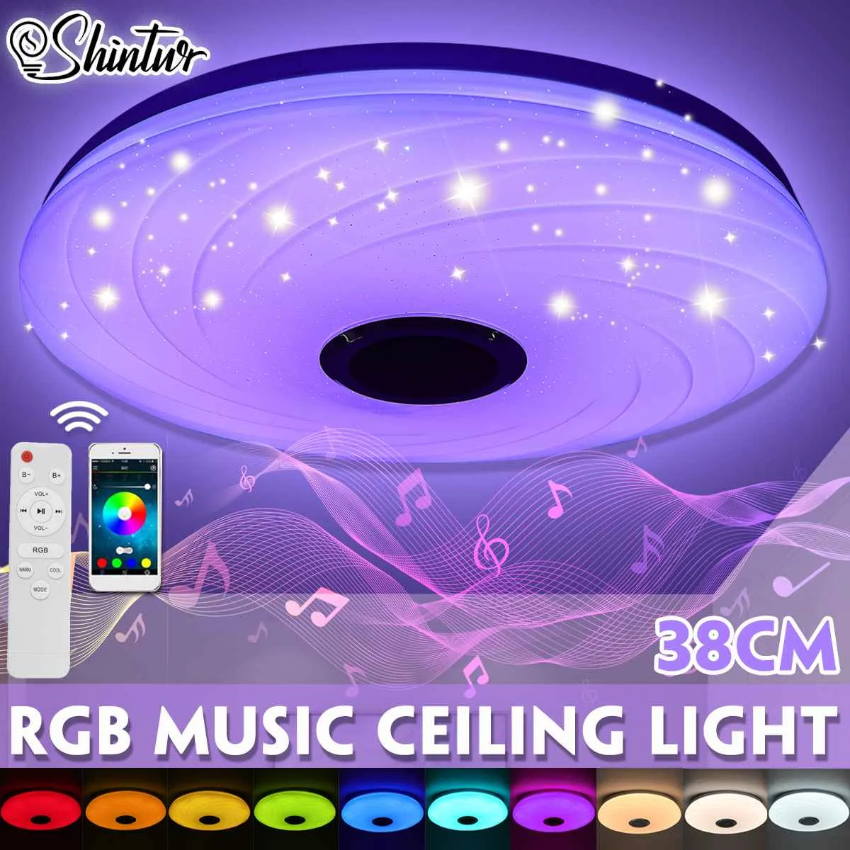 

Светильник потолочный светодиодный RGB, 38 см, с bluetooth, с пультом дистанционного управления