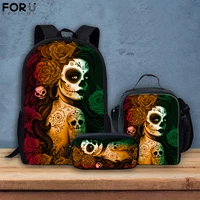forudesigns gothic girls design teen girls backpack set for student bookbags small insulation meal bags children pencil case hot