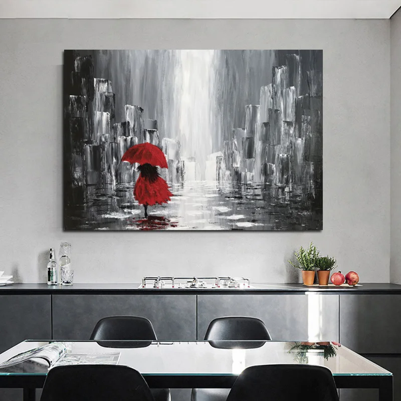 

Oil Painting Printed on Canvas Painting Landscape Posters and Prints Umbrella Rain Wall Art Pictures for Living Room Home Decor