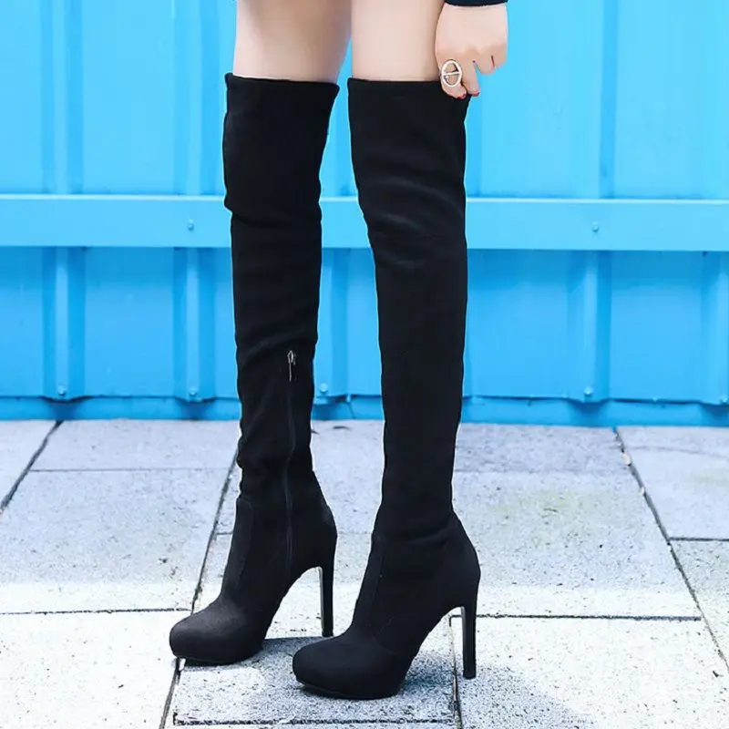 

Сапоги женские замшевые выше колена, на высоком каблуке