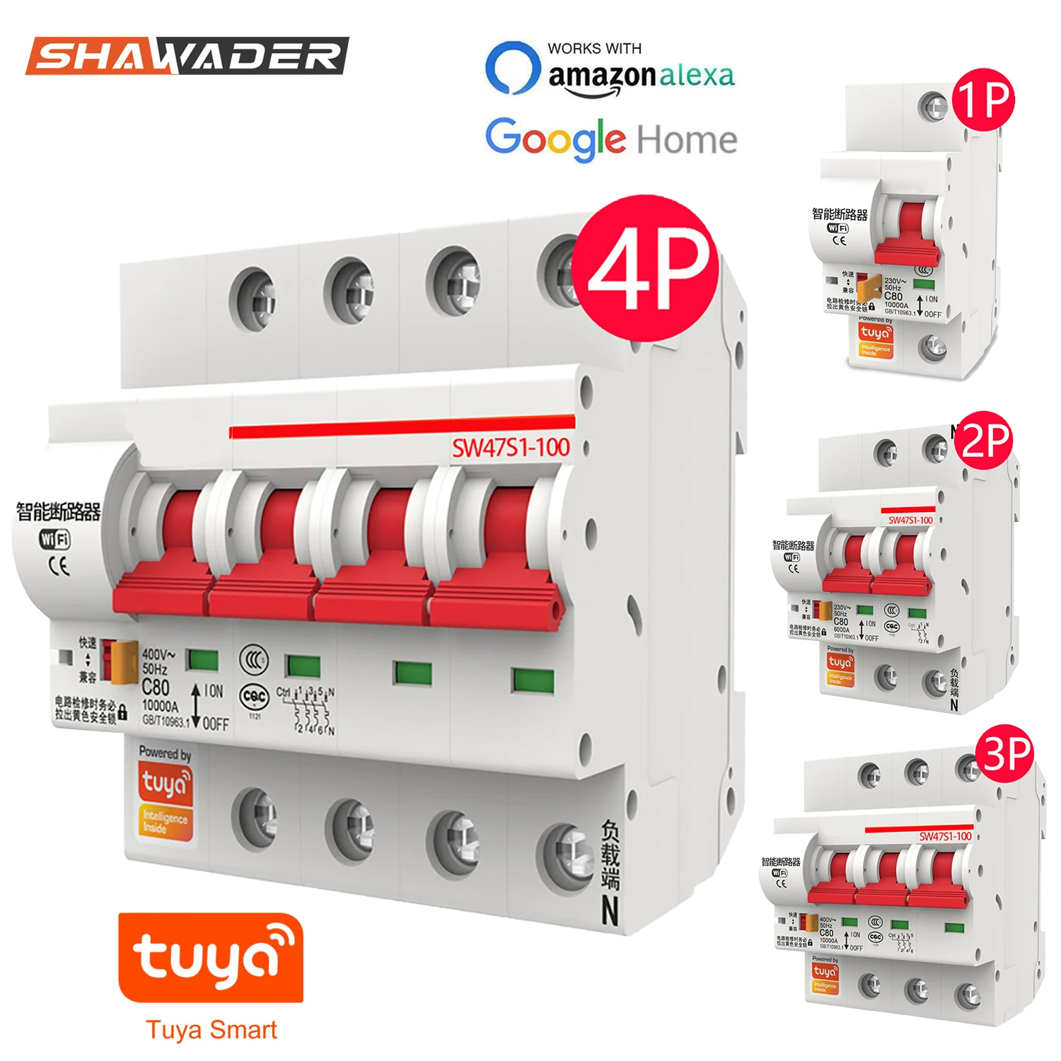 Wifi Smart MCB выключатель автоматические выключатели 1P/2P/3P/4P Защита от перенапряжения