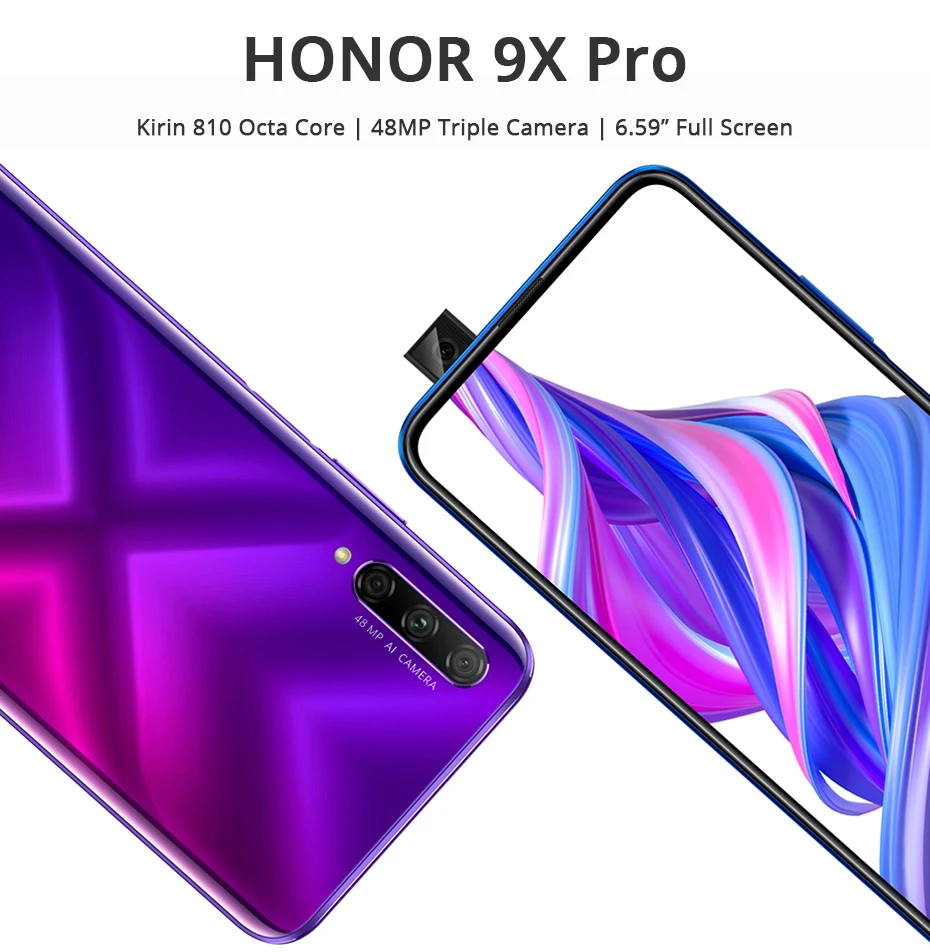 Honor 9X мобильный телефон Kirin 810 Android 9,0 6,5" 2340X1080 4 ГБ ОЗУ 64 Гб ПЗУ камера с подъемом МП
