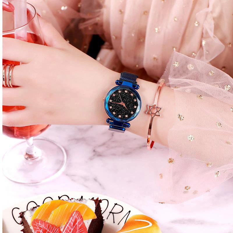 Топ часы для женщин Роскошные повседневные женские Звездное небо кварцевые с