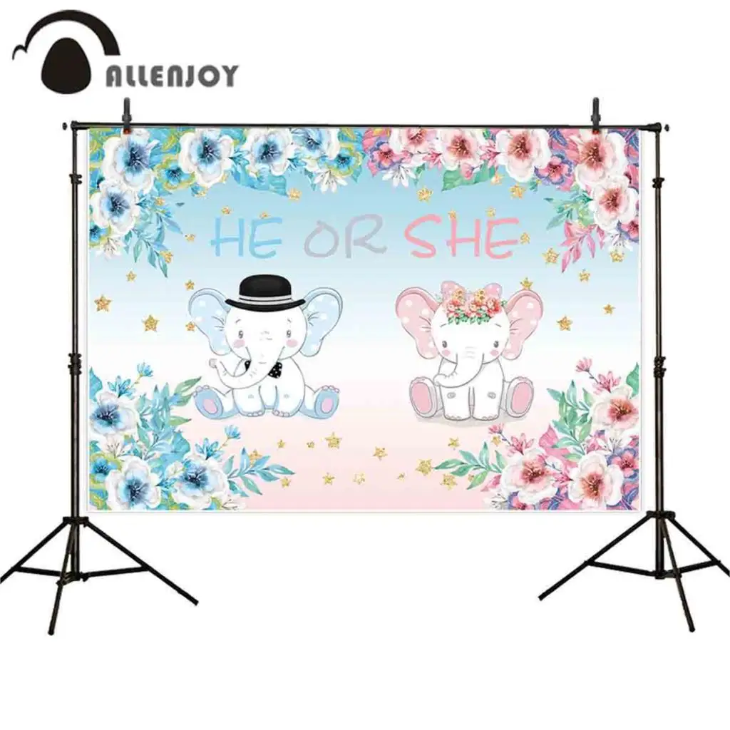 

Allenjoy photographic backdrop gender revealing baby elephant he or she party birth photocall photobooth customize background