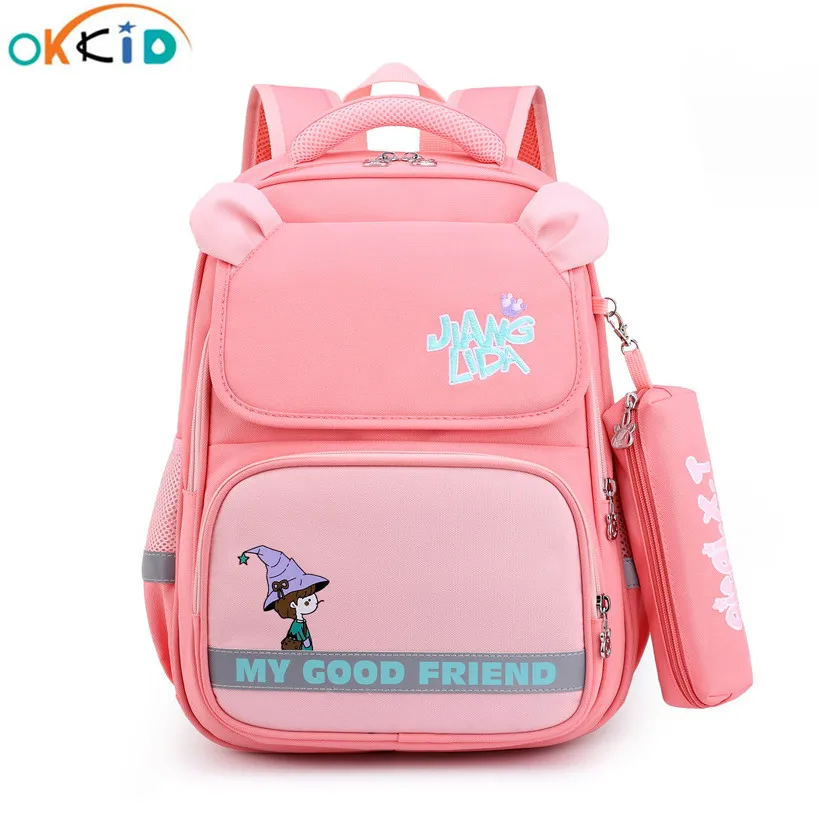 OKKID школьные сумки для учеников начальной школы, набор для девочек, детский ортопедический рюкзак, милый мультяшный рюкзак для книг, детский...