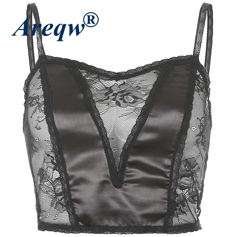 

2021 New Lace Stitching V-neck Camisole for Women with Sexy Micro Perspective Bottoming Top