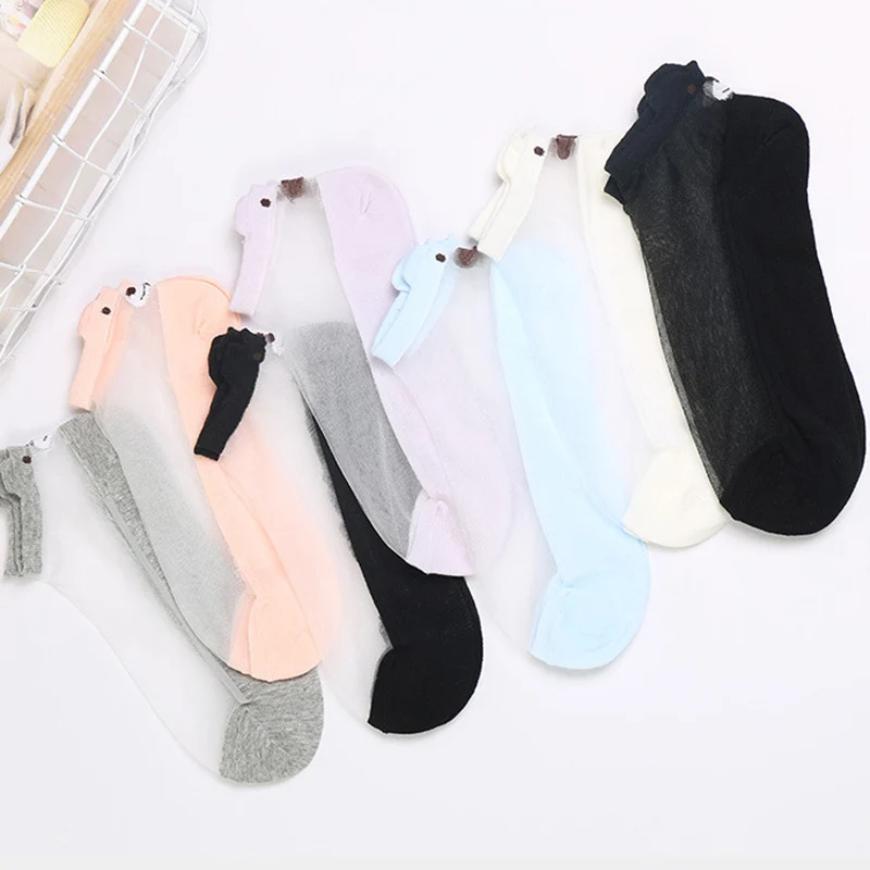 Novelty Woman 3D Ankle Socks Female Cute Bear Cartoon Cool Meias Girls Youth Hosiery Low Cut Kawaii Calcetines 5 Pairs/Lot