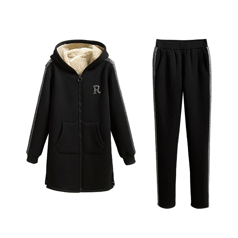 Новинка 2020 зимний Черный Бархатный спортивный костюм комплект из 2 предметов