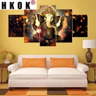 Холщовая картина HKOK, настенное искусство, домашний декор, 5 панелей, Ганеш, слон, ствол, Бог, Современная печать, пейзаж, картина, декор для гостиной