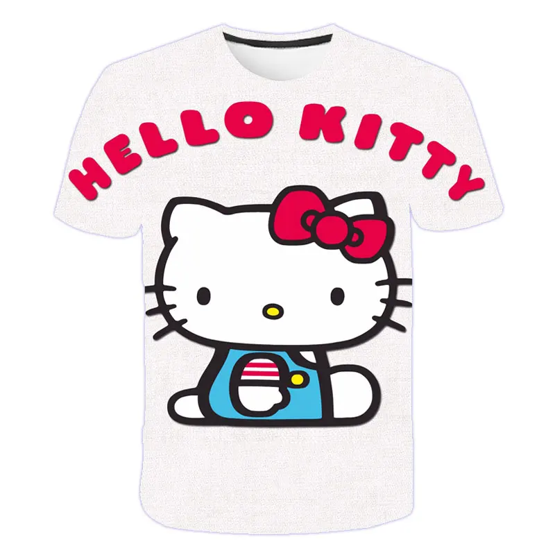 Летняя футболка для девочек Kitty Cat новинка дышащая и удобная детская милая с 3D