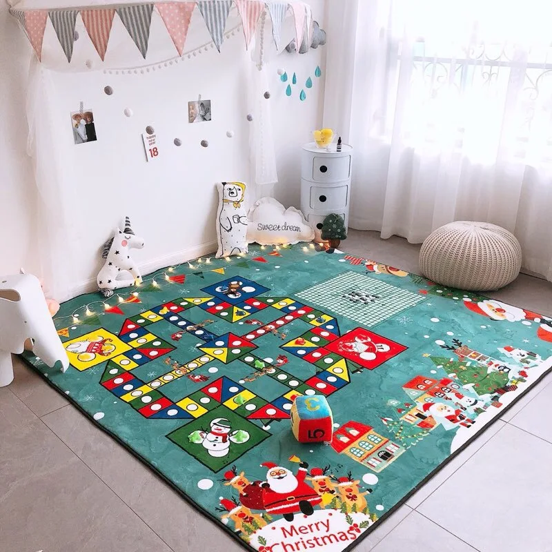 

195*195 Large Carpets For Living Room Kids Room Cartoon Aeroplane Chess Rugs Christamas Decoration Non-Slip Fleece Carpets