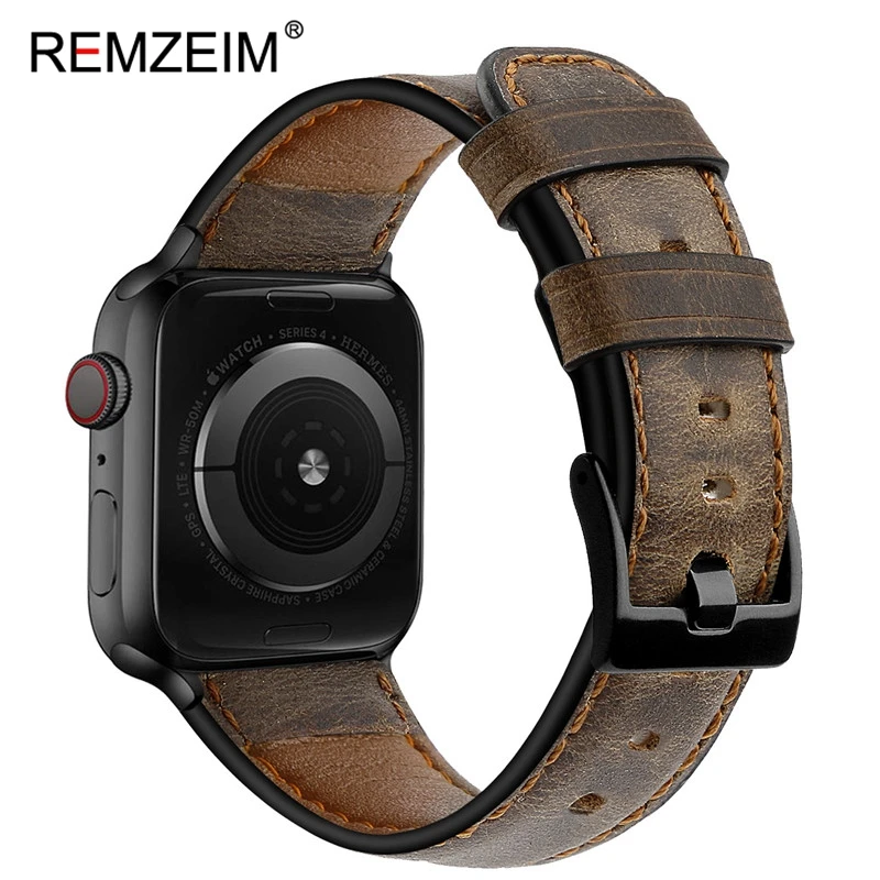 Ремешок REMZEIM из натуральной кожи для Apple Watch 5 4 Band Series 3/2/1 спортивный браслет 42 мм 38