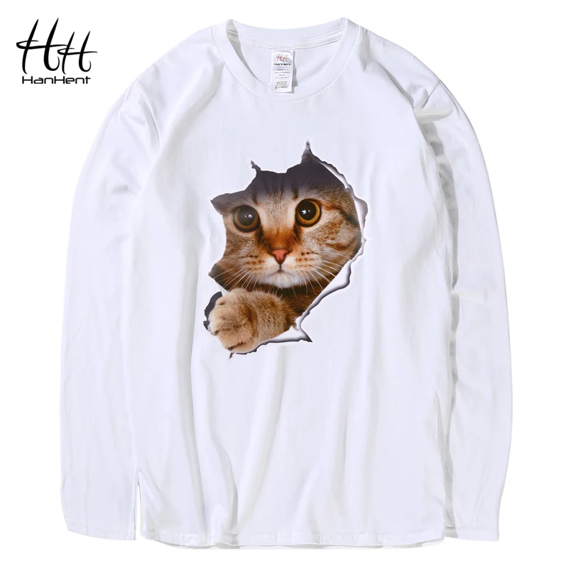 HanHent креативный дизайн забавная Футболка с принтом кота Мужская Летняя мода 3d
