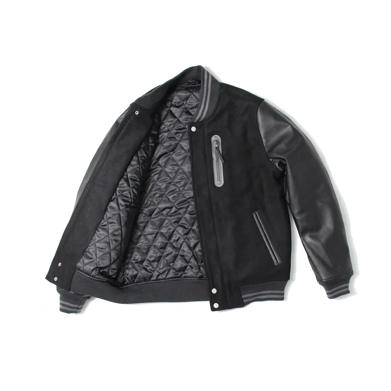 

NIGO Black Soul Destroyer MA1 Cowhide Sleeve Baseball Uniform Jacket Coat