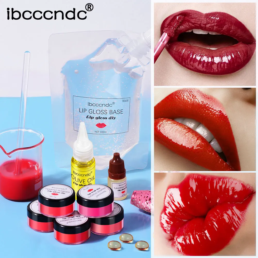 

DIY Lip Gloss Kit Lip Gloss Base Moisturizing Lipgloss Base Gel Lipgloss Pigment Powder Olive Oil Flavor Essence Make up Kit