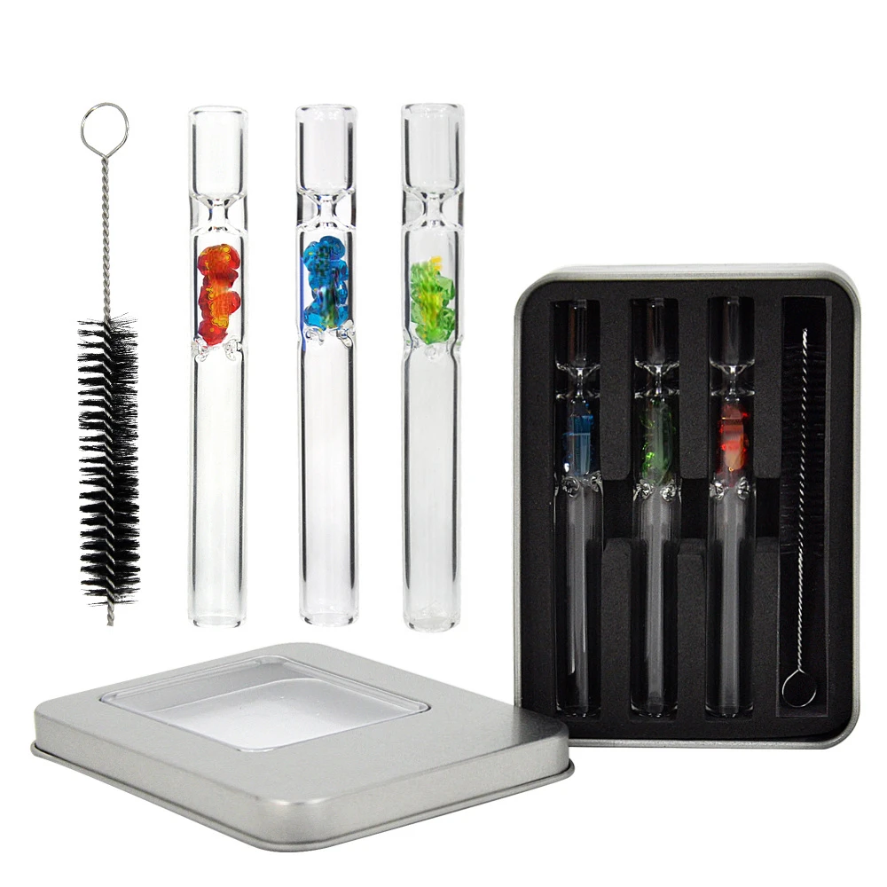 3 шт. стеклянная труба с щеточкой для фильтра драгоценных камней комбинированная