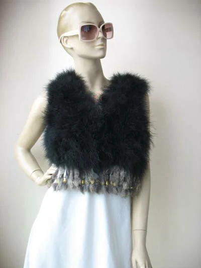 Women's Winter Genuine Real Ostrich Feather Fur Vest Coat Brown Black
