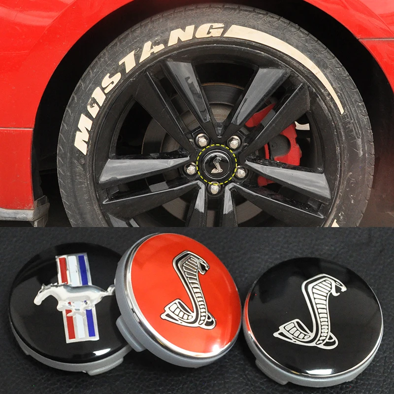 Tapas de cubo de rueda para Ford Mustang, emblema de Cobra, insignia de caballo, Logo, accesorios exteriores, pegatinas de coche, 4 piezas, 56mm