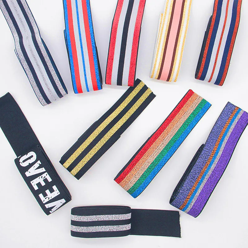 40MM Nylon Colorful Stripe Elastic Bands DIY Belt Ribbon Dress Pants Shoes Clothing Rubber 4cm Webbing Garment Sewing Accessory