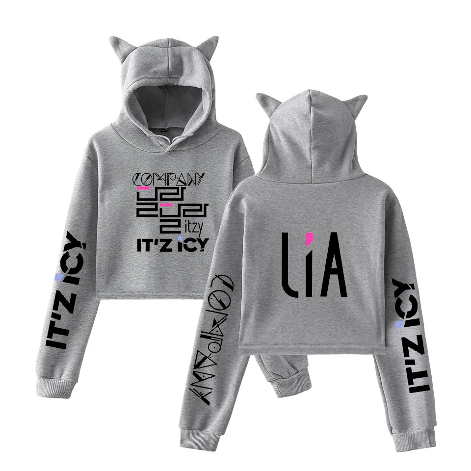 

New Fashion Kpop ITZY Hoodies Sweatshirts Harajuku Kawaii Cat Hoodie Korean Style Pullovers Women Crop Hoodies Sweatshirts Drops