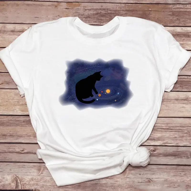 

Top Clothes Tee Watercolor Cat Lovely Style Women Lady Casual Short Sleeve Fashion Summer Tshirt O-neck Female Graphic T-Shirt