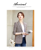 2020 winter spring slim all match womens blazer plaid double breasted pocket formal jacket checkered jacket top