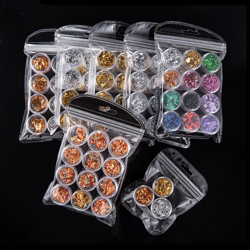 

Gold Silver Copper Irregular Foil Paper Nail Art Sticker DIY Crystal Manicure UV Gel Polish Decorations 3D Glitter Tools