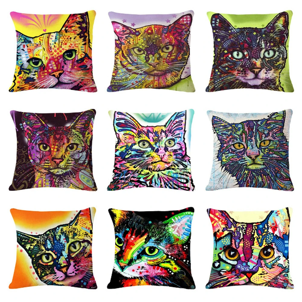 

Painted cartoon cat Cushion cover, Quilt cover, Pillow and pillowcase, Sofa cover, Living room decoration pillowcase