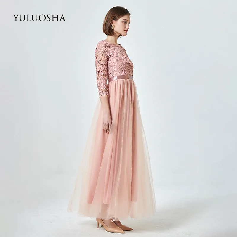 YULUOSHA/платья подружки невесты с круглым вырезом ТРАПЕЦИЕВИДНОЕ кружевное платье