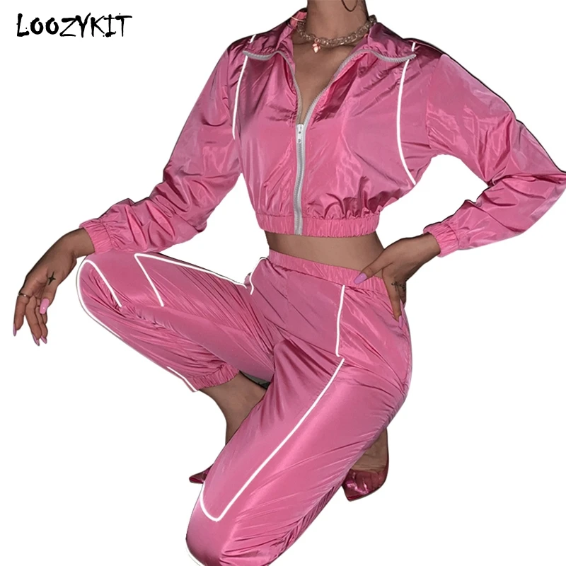 LOOZYKIT женские спортивные костюмы футболка + штаны комплект из двух предметов