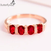 bk 18k rose gold rings for women natural ruby gemstones 3g genuine gold 585 wedding party engagement lady fine jewelry