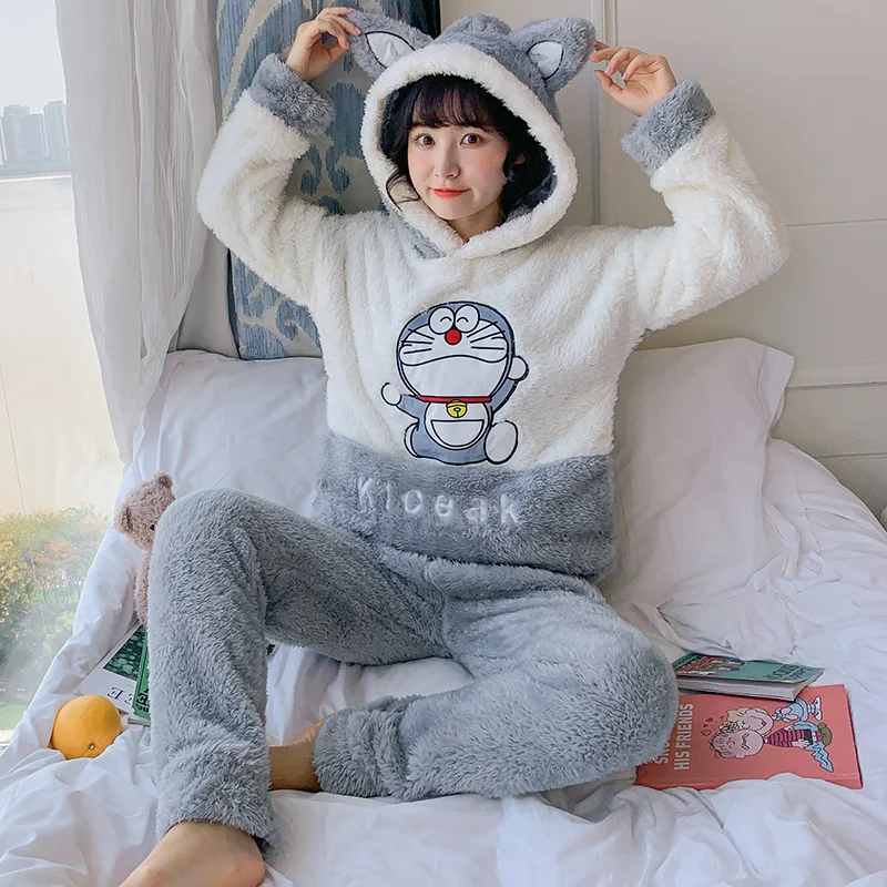 Зимняя флисовая Пижама кораллового цвета женский осенне-зимний утепленный