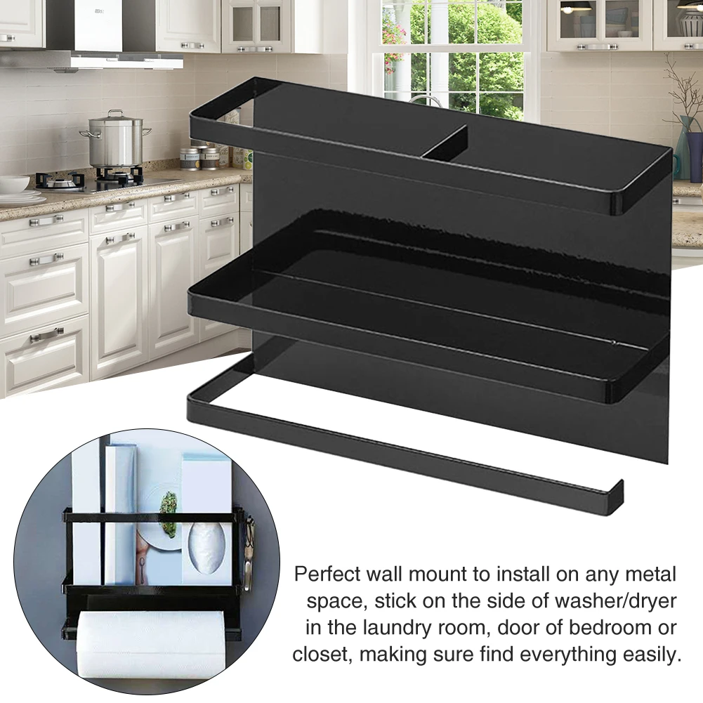 

Apartment Space Saving Magnetic Fridge Organizer Home Restaurant Rustproof 2 Layers Storage Holder Heavy Duty Kitchen Rack Matte
