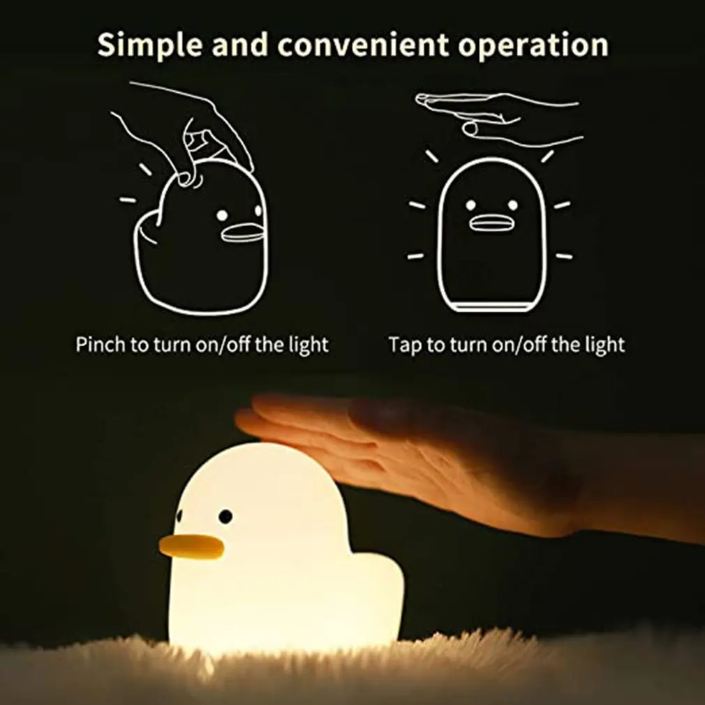 

Милый силиконовый ночсветильник с мягким сенсорным датчиком, декоративная светодиодная лампа в виде утки для детской комнаты, спальни