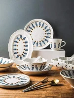 japanese floral ceramic dinner plate set household bake pan rice salad bowl rectangle fish dish