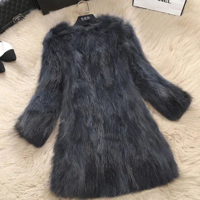 Blue-gray 101CM LEDEDAZ натуральный мех лисы пальто X-Long тонкая женская зимняя куртка и пальто роскошный природный натуральный мех пальто плюс размер лисий мех жилет - Цвет: Blue-gray 101CM