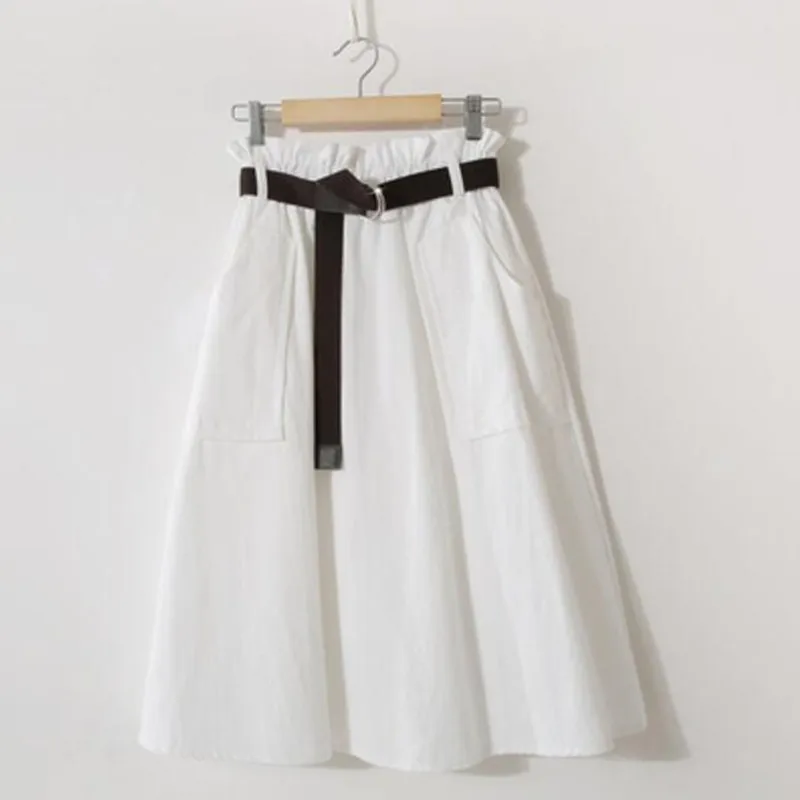 

Spring Summer Elastic Waist Solid Skirts Women High Waist Cotton A-Line Skirt Female Autumn Mid-Calf Skirts For Women S177