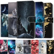 Flip Leather Phone Case For Samsung Galaxy  A21S Note 20 Ultra Wallet Card Holder Stand Book Cover Cat Dog