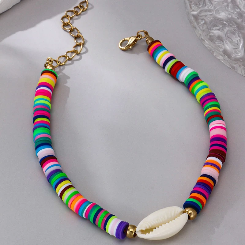 

New Bohemian style colored soft clay shell anklets for women ethnic style Bracelet on the leg accessories