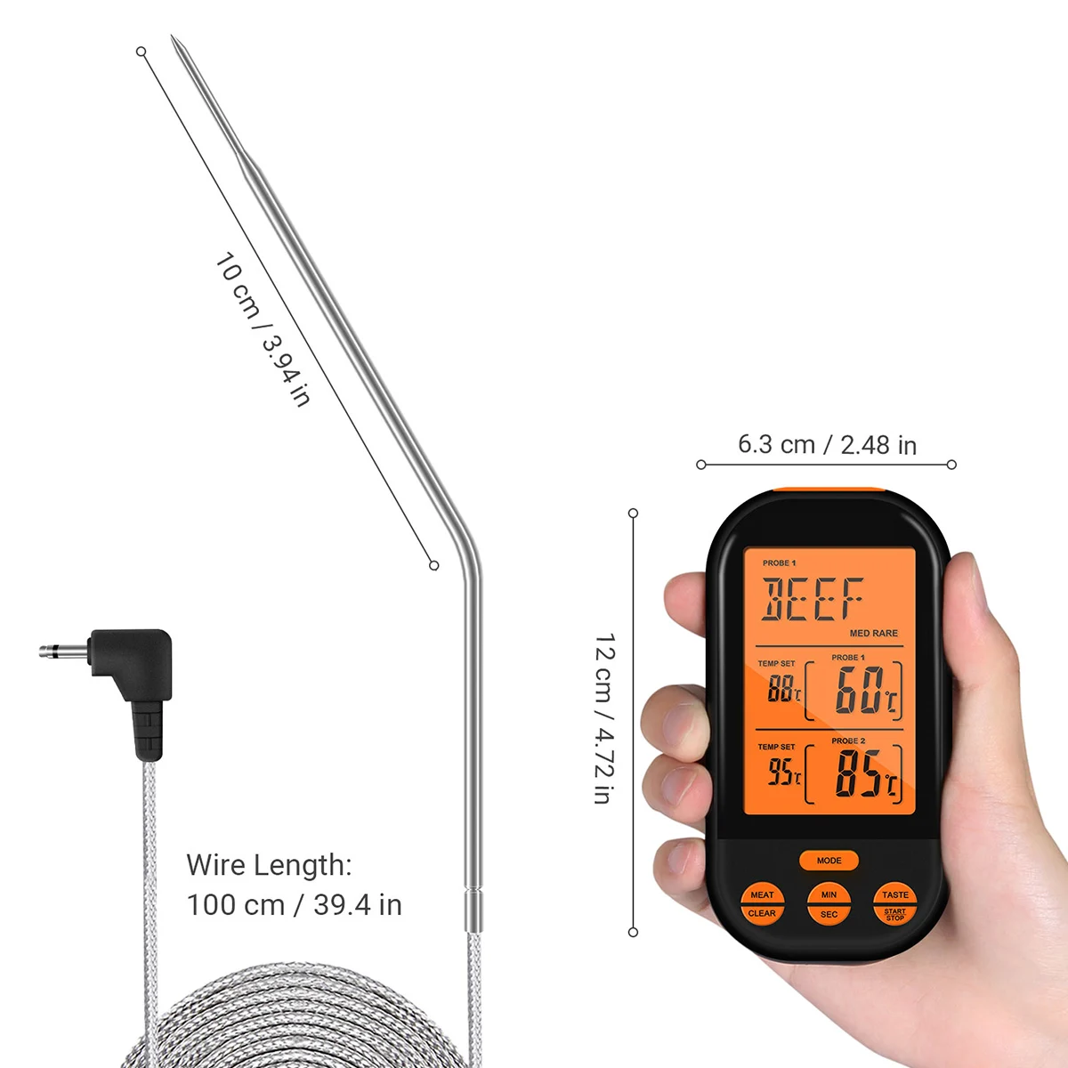 

Wireless Meat Thermometer Dual Timer Mode Digital Cooking Oven BBQ Kitchen Food Thermometer Grilling Barbecue