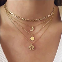 european and american round necklaces retro letter map item decoration simple multilayer disc necklace clavicle chain