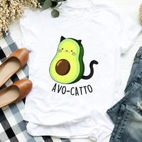 funny cartoon avocado fruit print short sleeved ladies t shirt clothes summer basic white round neck girl blouse simple style
