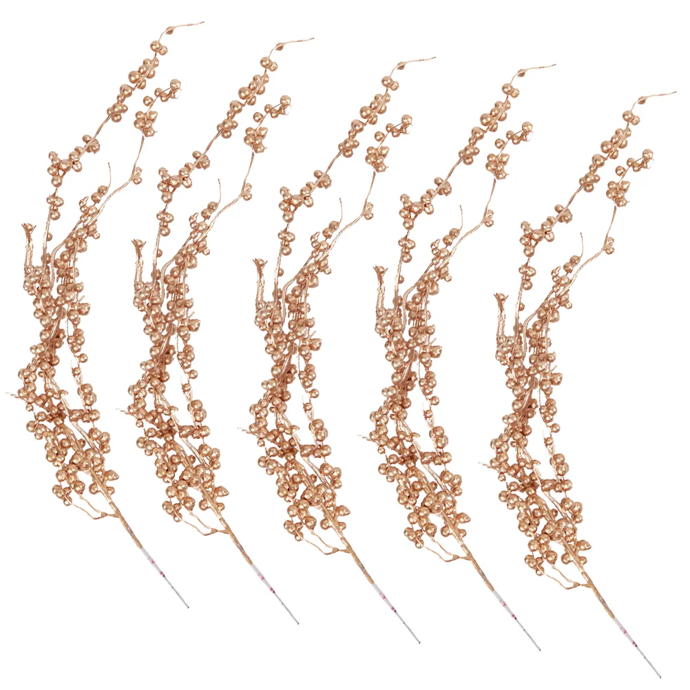 

5Pcs Flower Arrangements Christmas Decor Realistic Berry Stems Ornament (Golden)