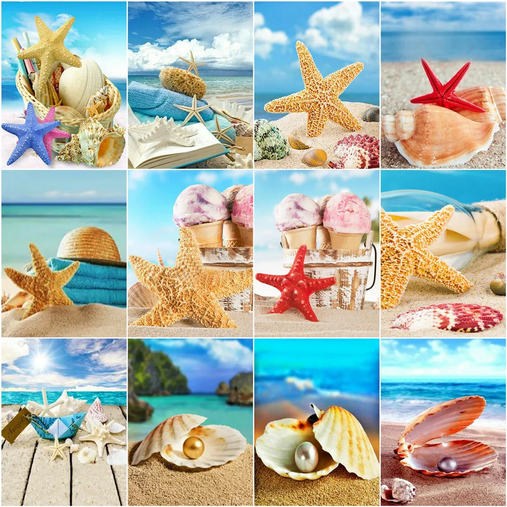 

Алмазная живопись AZQSD, ракушки, морские звезды, наборы для вышивки крестиком, картина Стразы с пейзажем, рукоделие