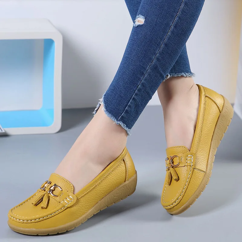 

comemore Women's Autumn Low Slip-on Shoes Without Heels Loafers Ballet Flats Woman Leather Casual Female Mules Moccasin Footwear