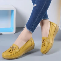 comemore womens autumn low slip on shoes without heels loafers ballet flats woman leather casual female mules moccasin footwear