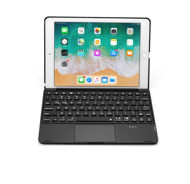 [Новинка] 4,0 чехол с bluetooth клавиатурой и сенсорной панелью мыши для нового iPad 9,", алюминиевый корпус+ 7 цветов подсветки+ умный режим сна/пробуждения