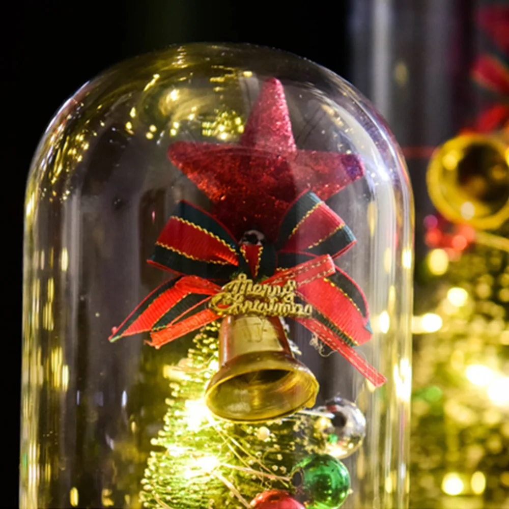 

New Christmas Tree Glass Dome Display Base Fairy String Light Home Decor Bedroom Desk Night Light For Christmas Gift